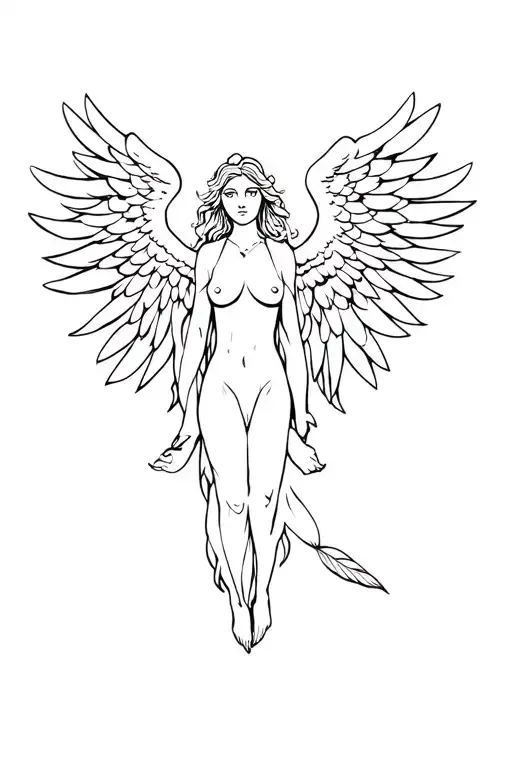 Angel With Fallen Feather Wings Spread Wide Open Wings Holding