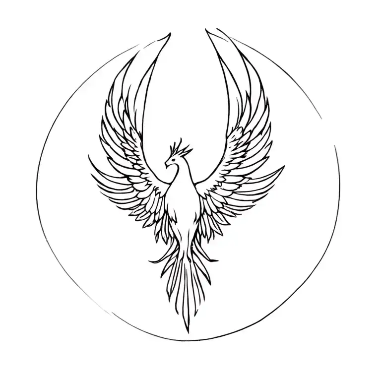 Phoenix Rising Wings Spread Fine Line Spine