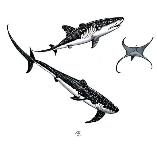 Whale Shark And Humpback Whale And Manta Ray Swimming