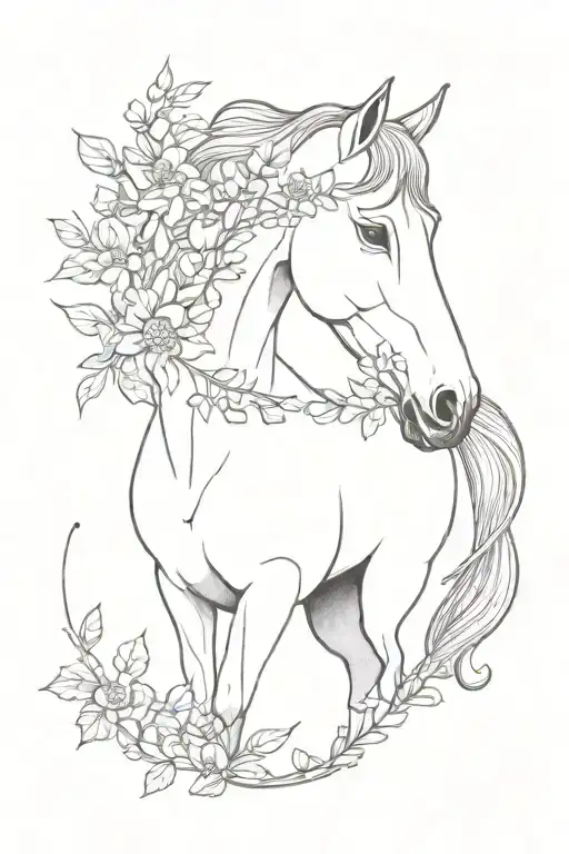 Simple Horse With Flowers And Vines Growing
