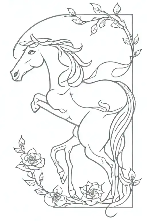 Simple Horse With Flowers And Vines Growing