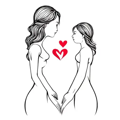 Mother With Two Children Connected To The Same Line In The Heart