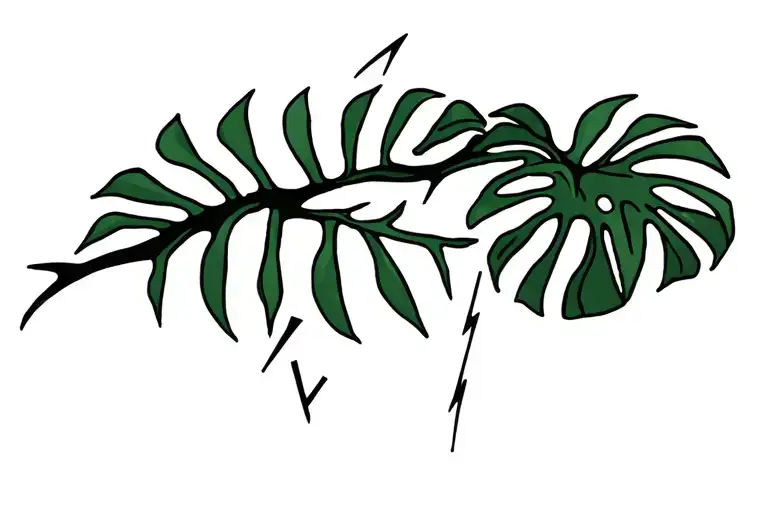 Monstera Branch And Lightning Bolts Behind The Branch