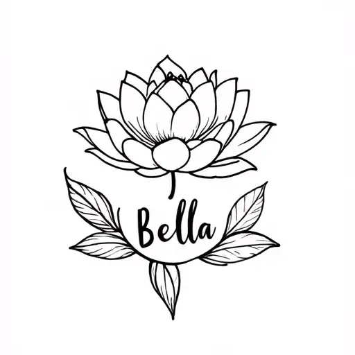 Dog With Name Bella And Lotus Flower Blooming