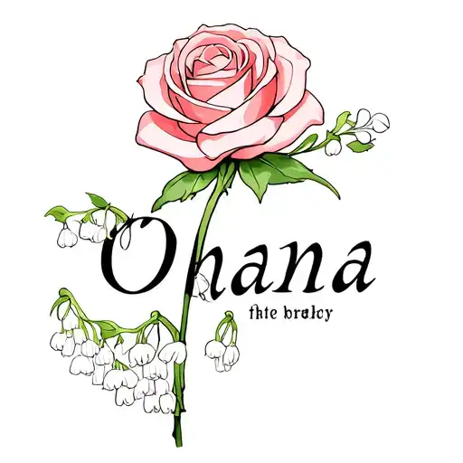Rose With Lilly Of The Valley And Ohana Written In Words