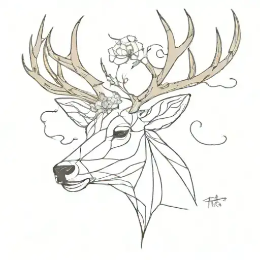Minimalist Deer With Flower Antlers And Blood Vessels As Background