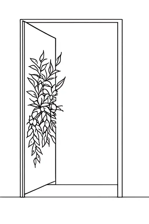 Half Open Door With Plants Growing From Behind The Door