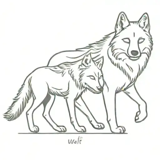 Wolf Carrying Baby Wolf Facing Away