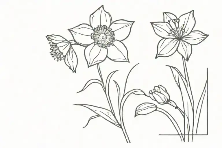 Daffodil And Poppy Flower With Stem
