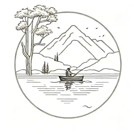 Lake And Rowing Boat And Mountains And Trees