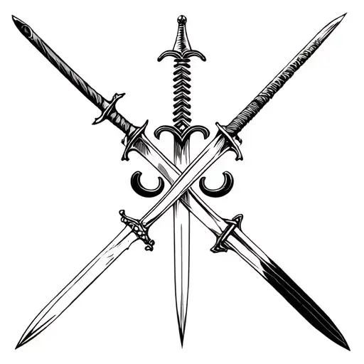 Three Different Swords Coming Together With A Flour Des Lis