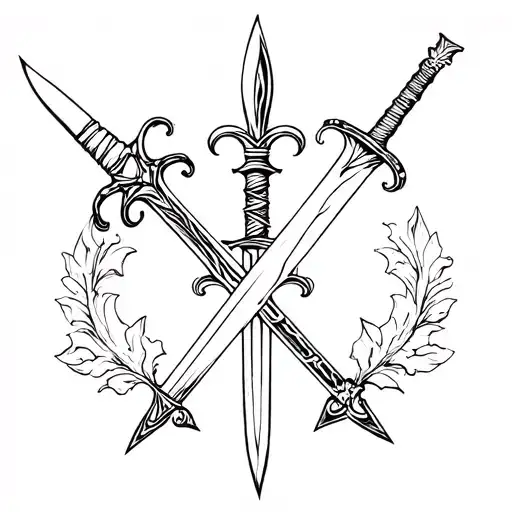 Three Different Swords Coming Together Through A Flour Des Lis