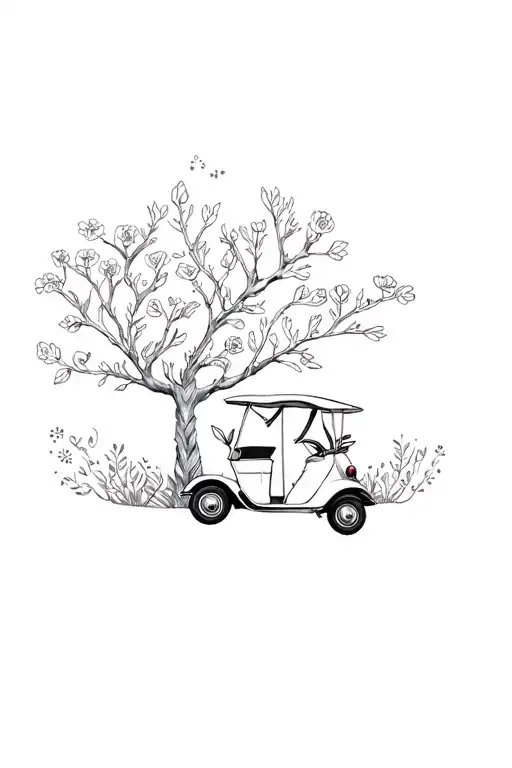 Tuk Tuk With Deer Trees And Flowers