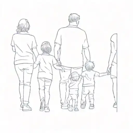 A Family Walking Down The Street