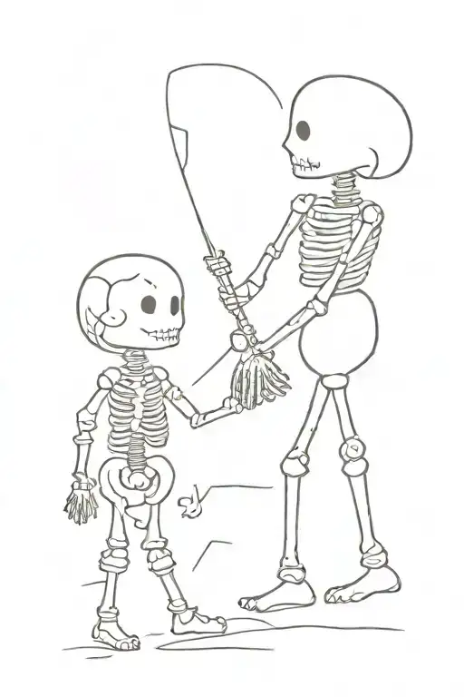 A Kid And A Skeleton Holding Hands