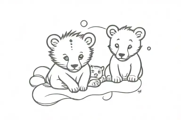 Baby Bear And Baby Lion