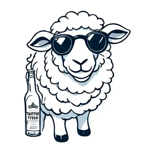 A Cool Sheep With Sunglasses And A Bottle Of Alcohol