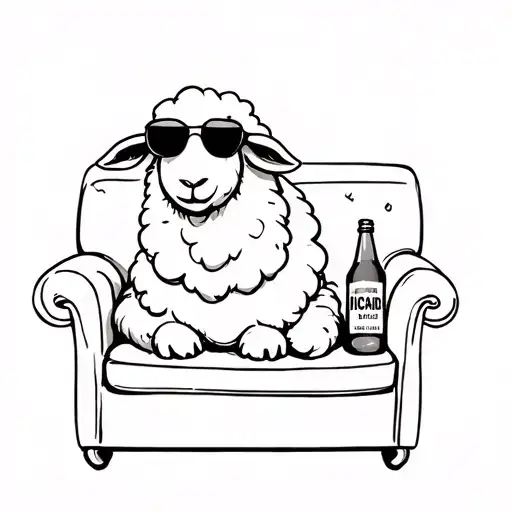 A Cool Sheep With Sunglasses And A Bottle Of Ricard Sitting On A Couch