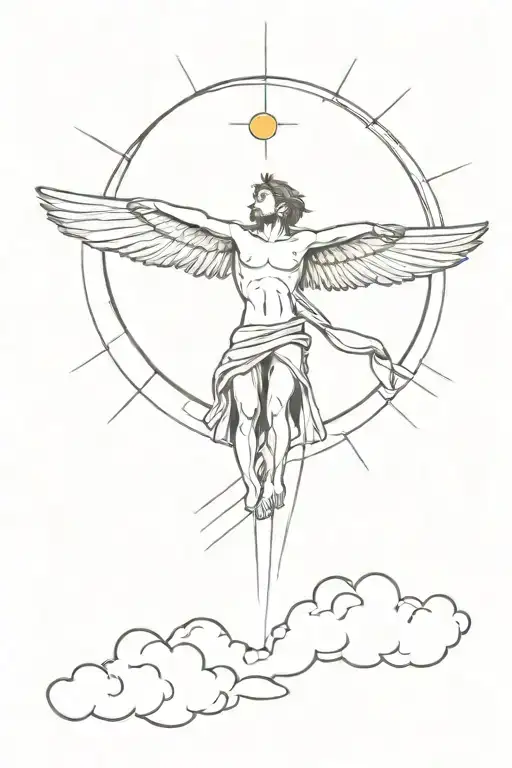 Icarus Falling From The Sky With Sun Rays