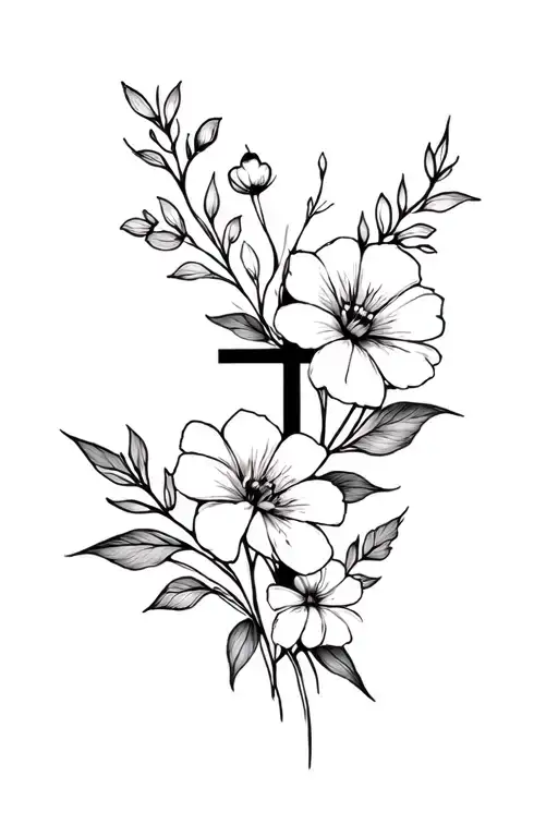 Flowers And Cross Black Grey Style