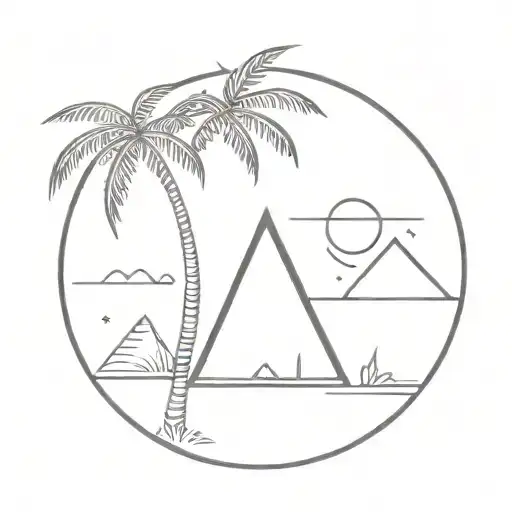 Palm Tree And Circle In The Middle Of Triangle