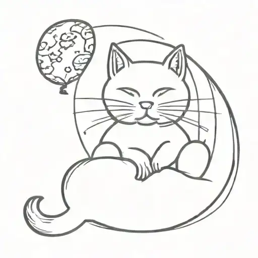 Cat With Surrounding Moon And Balloon