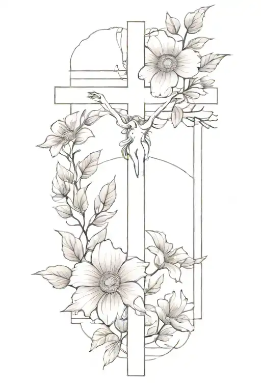 Demi Fine Line Jesus Cross With December Birth Flowers