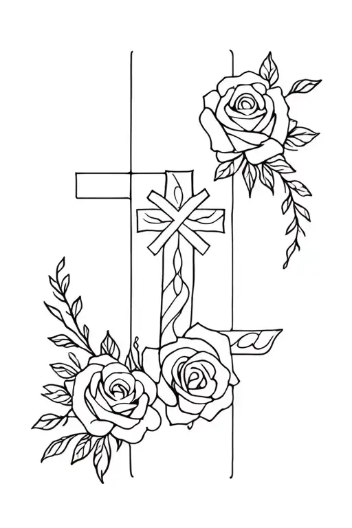 Cross And Roses Surrounding