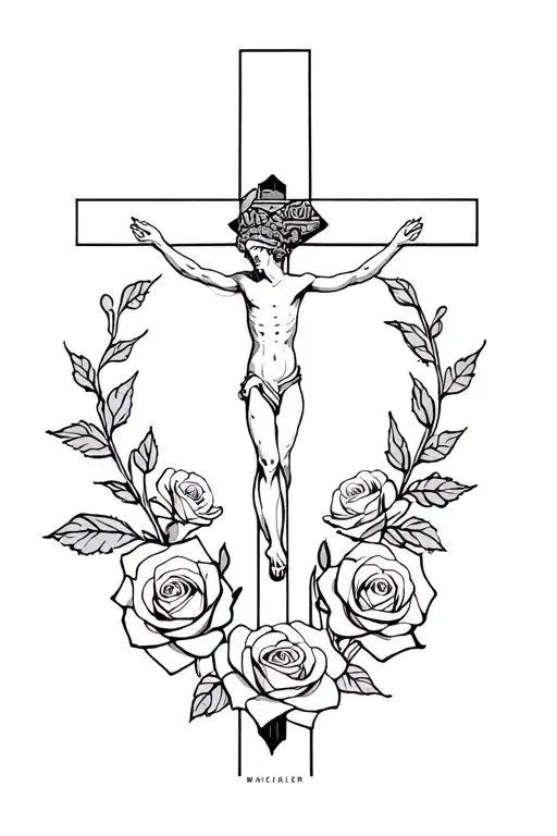 Crucifix And Roses Surrounding