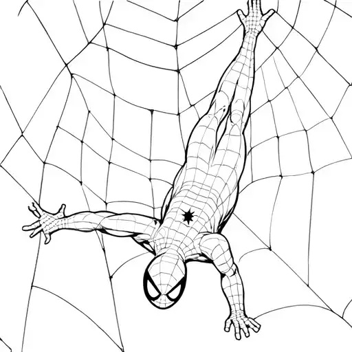 Fine Line Spider-man Hanging Upside Down From Web Design