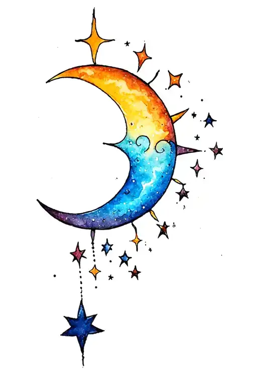 Sun Moon And Stars Tattoo With Color