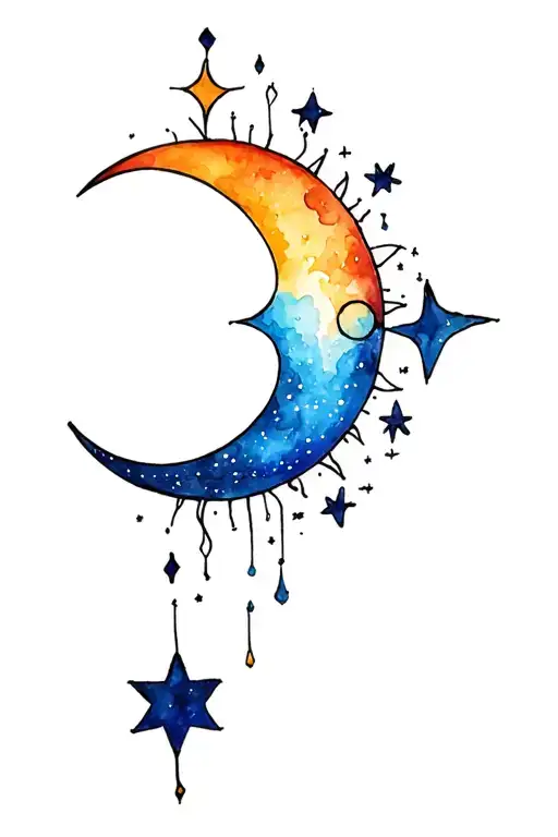Sun Moon And Stars Tattoo With Color