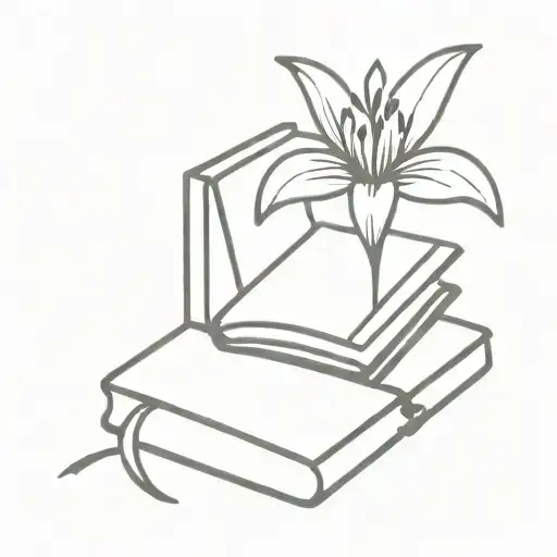 An Open Book Ontop Of A Pile Of Books With A Lily Flower Growing Out Of It