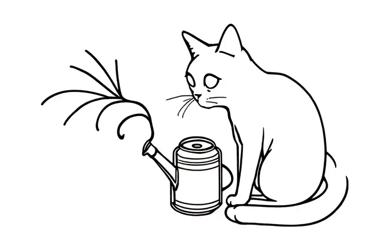 Tuxido Cat Who Is Curiously Looking Into A Watering Can
