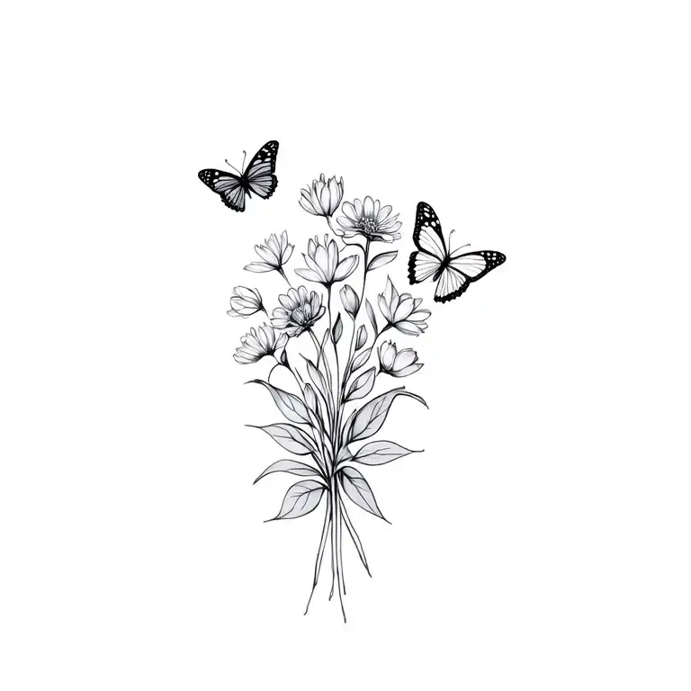 March June And November Birth Flower Bouquet And Two Small Butterflies