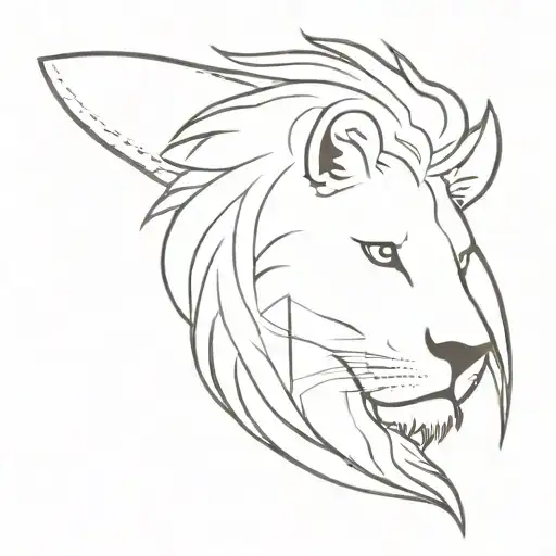 A Dainty But Aggressive Lion Head Tattoo With A Dagger Piercing Through Its Mane