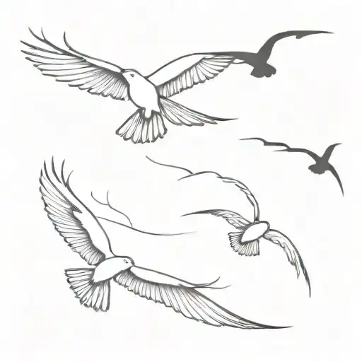 Silhouette Of Three Flying Birds Flying