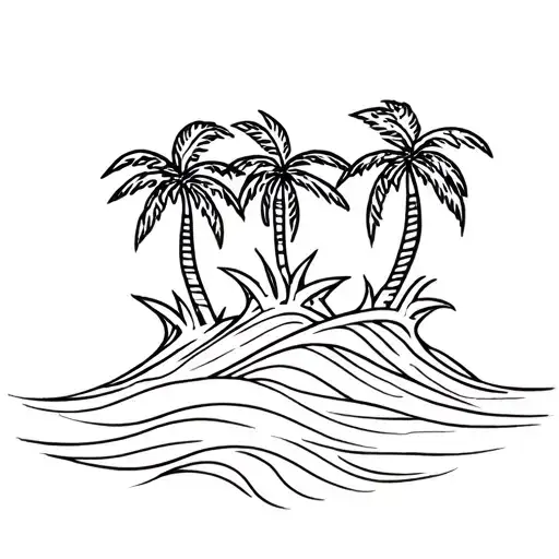 Three Palm Trees With Wave Underneath