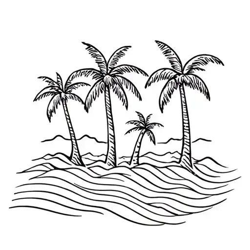 Three Palm Trees With Wave Underneath