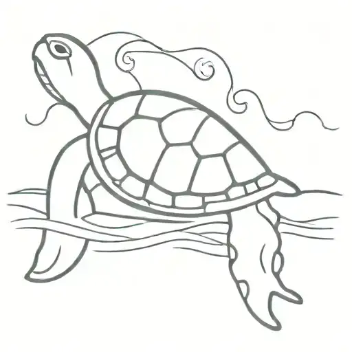 Beach Wave With A Turtle Swimming