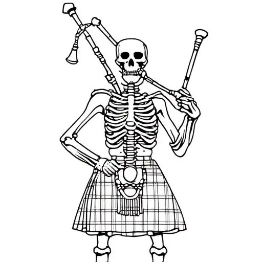 Skeleton Bagpiper In Kilt Playing Bagpipes