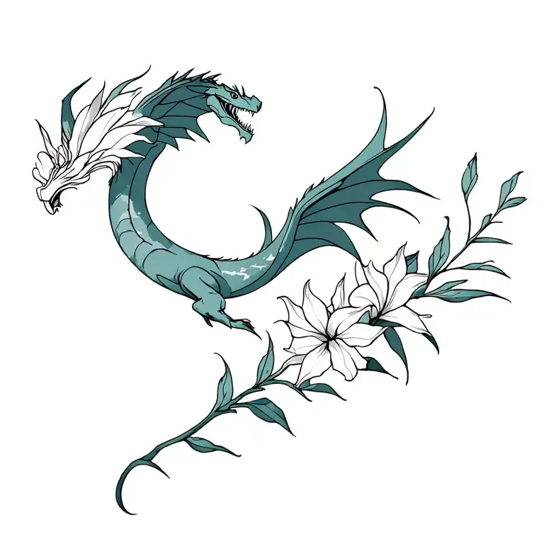 Gladiolus Flower With Earth Dragon Flying