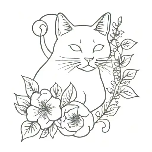 Cat And Flowers