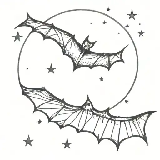 Moon Stars And A Bat Flying