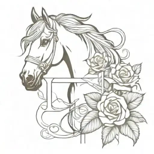 Bay Arabian Horse Christian Cross With Roses Intertwined