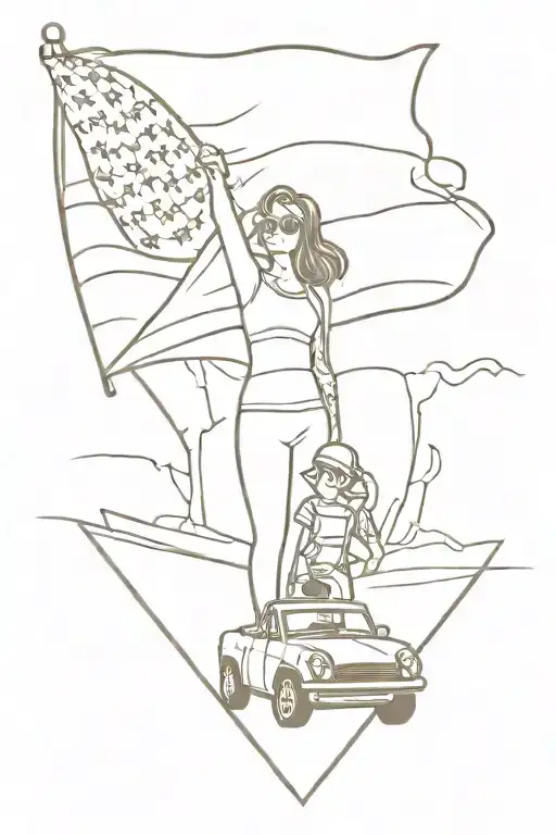 Finish Flag And Motorpsort And Car And Girl Power And Family And Victory Cronw Logo