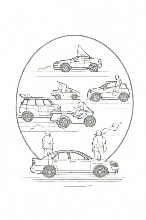 Finish Flag And Motorpsort And Car And Family