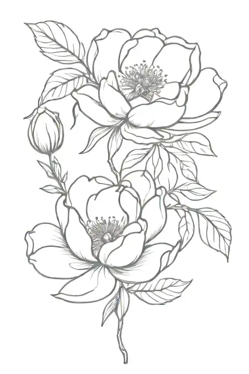 Magnolia And Peony Flower Intertwined