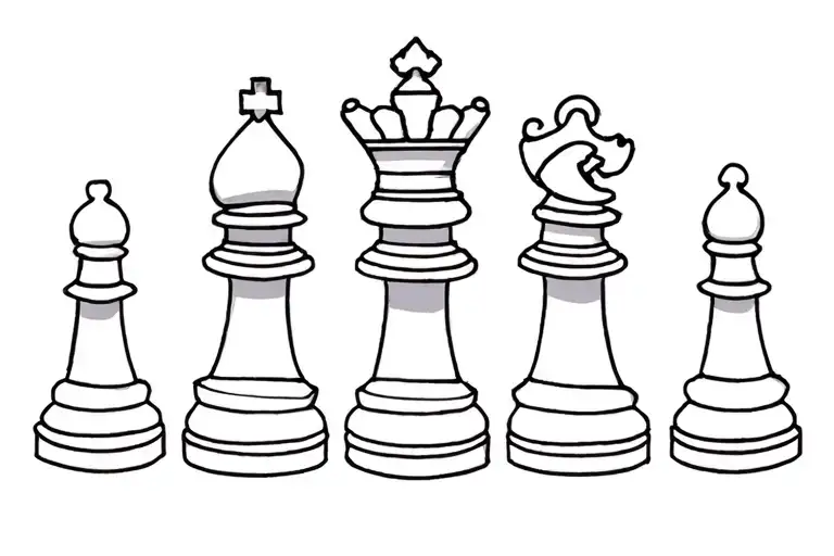 Chess Pieces King Queen And Three Pawns