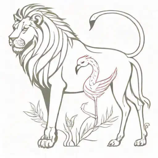Lion And Flamingo Tattoo Design